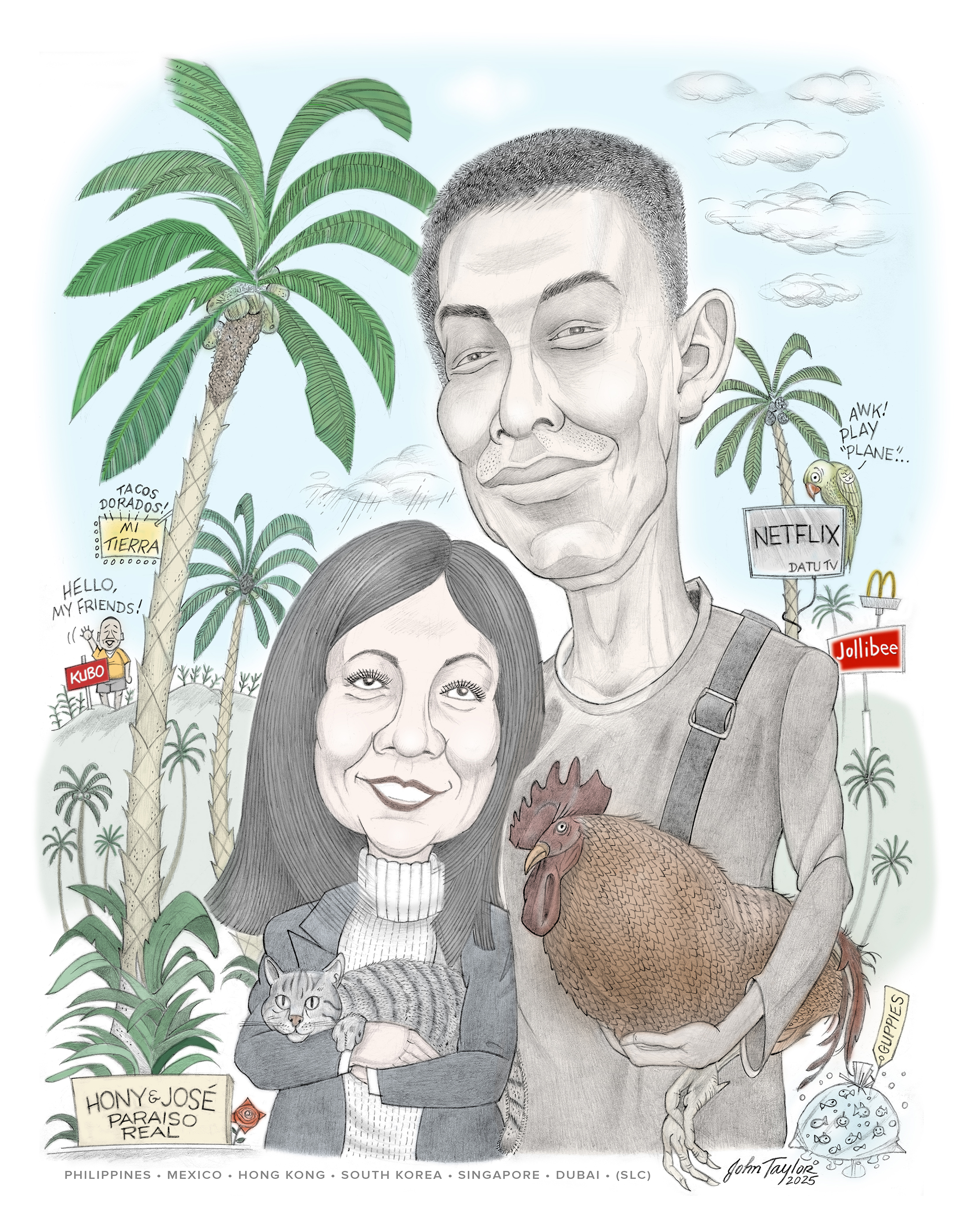 Jose and Hony 11×14 COLOR 200 dpi Hony and Jose Caricature Portrait - Philippines